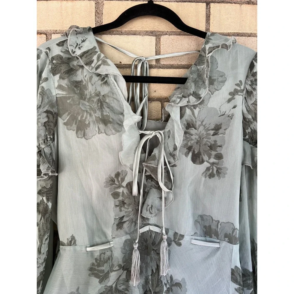 ASOS DESIGN Maternity Floral Ruffle Midi Maxi Dress Sage Green Small US 4 - Picture 4 of 9